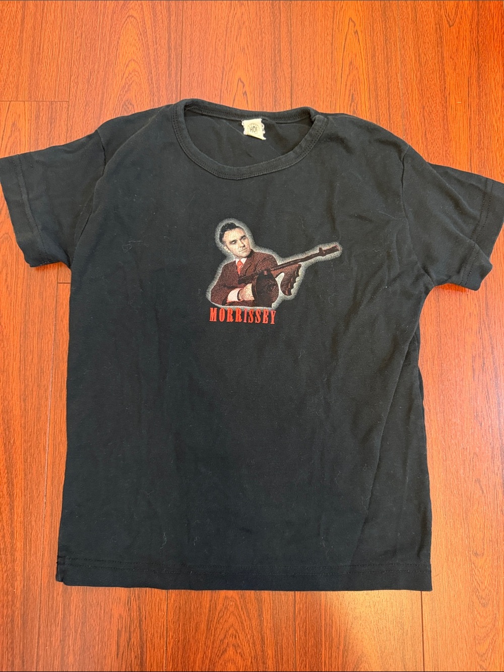 Morrissey Y? Black Graphic Short Sleeve T-Shirt with Red Accent